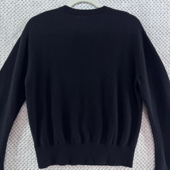 COMO BOCA Sweater Womens S Black Flower Cashmere Rib Crew Neck Long Sleeve - Picture 5 of 10